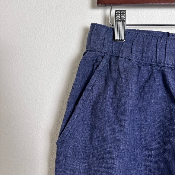 Sigrid Olsen blue 100% linen cuffed pull on elastic waist pants pockets M - Picture 2 of 5